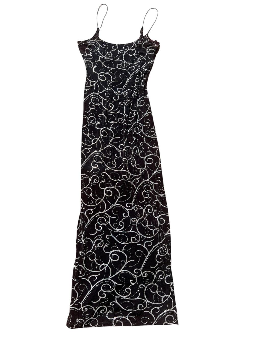 Vintage City Triangle Silver Glitter Embellished Maxi Formal Gown Size M